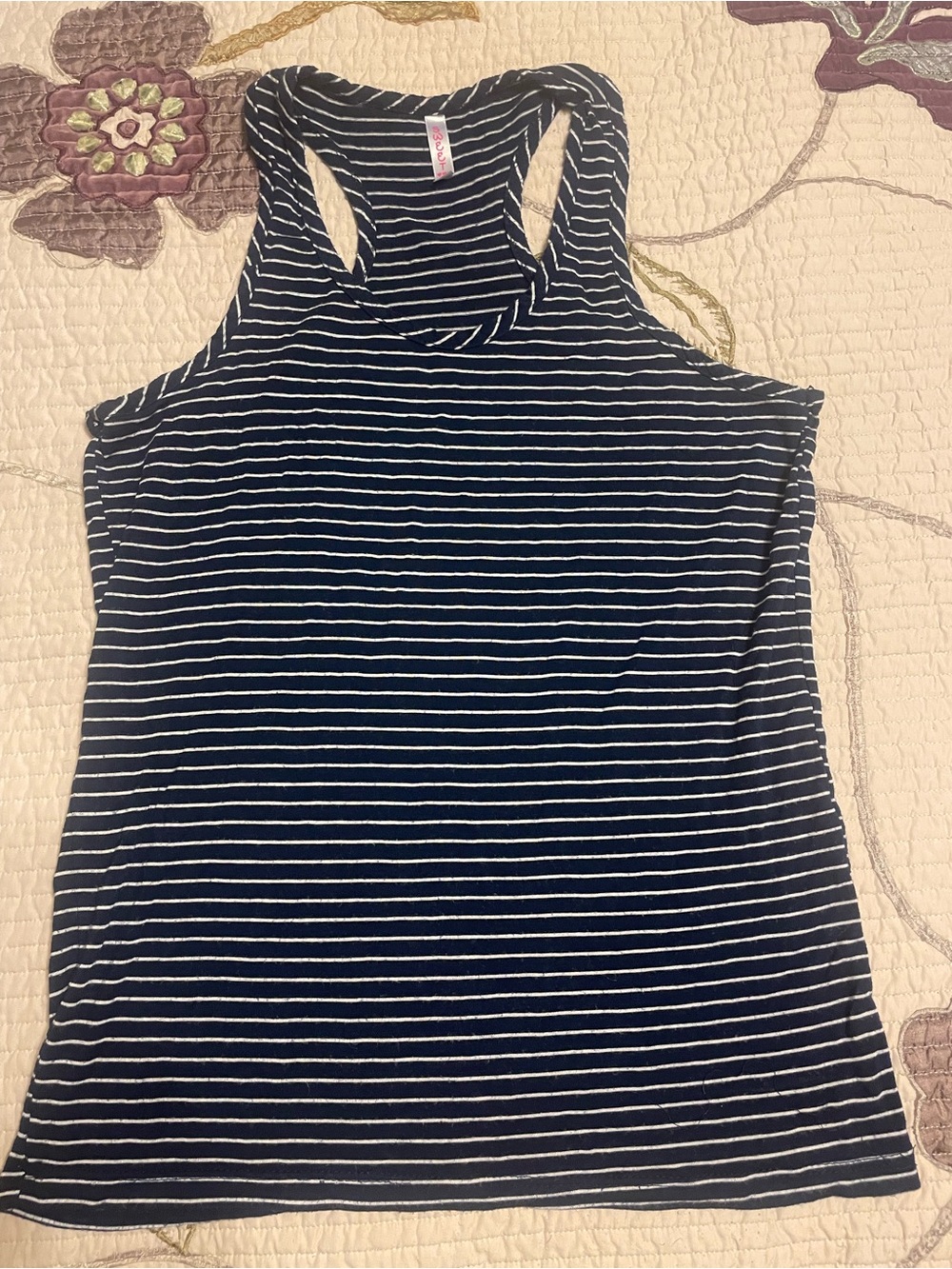 Striped Navy and White Racerback Tank Top - Women